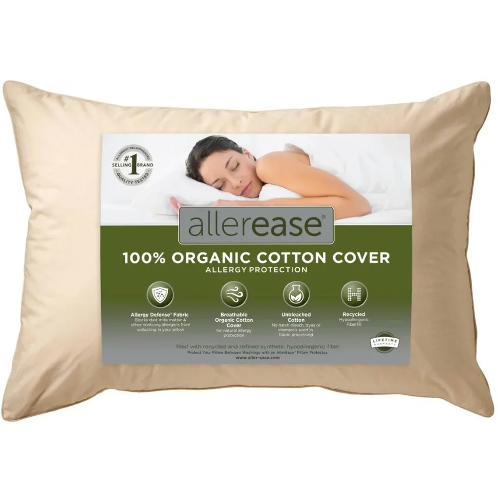 2 AllerEase Allergy Relief Organic Cotton Cover Allergy Protection King Pillows